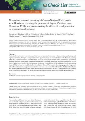 Non-Volant Mammal Inventory of Cusuco