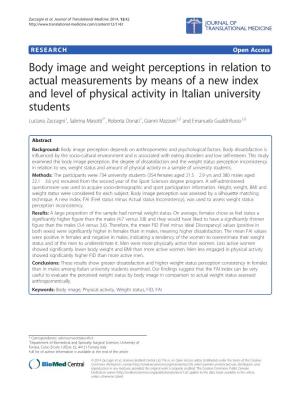 Body Image and Weight Perceptions in Relation to Actual Measurements By