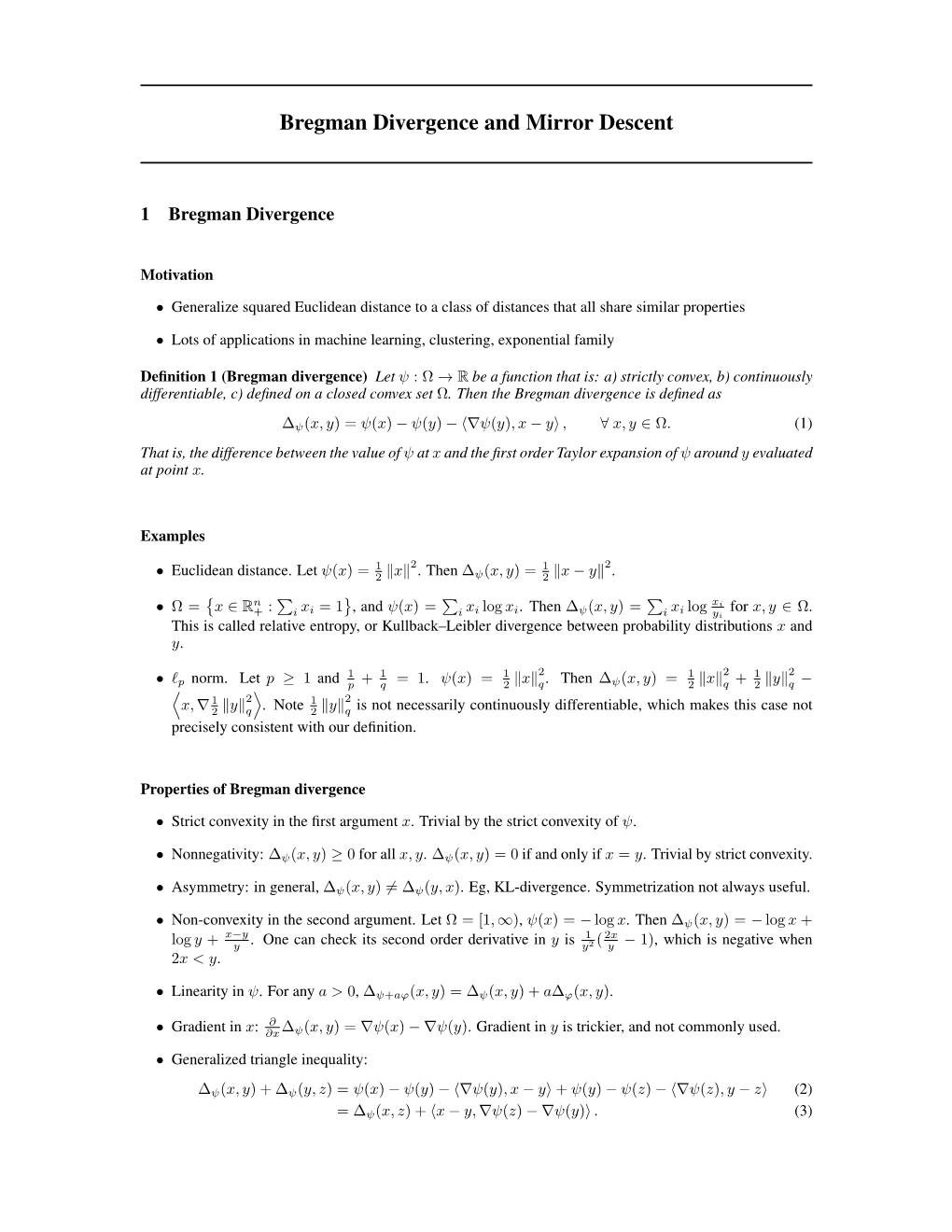 Bregman Divergence and Mirror Descent