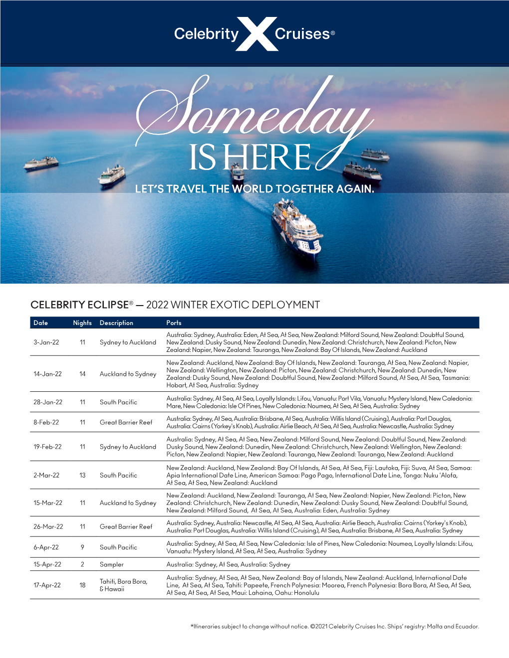 Celebrity Eclipse® — 2021/2022 Winter Exotic Deployment