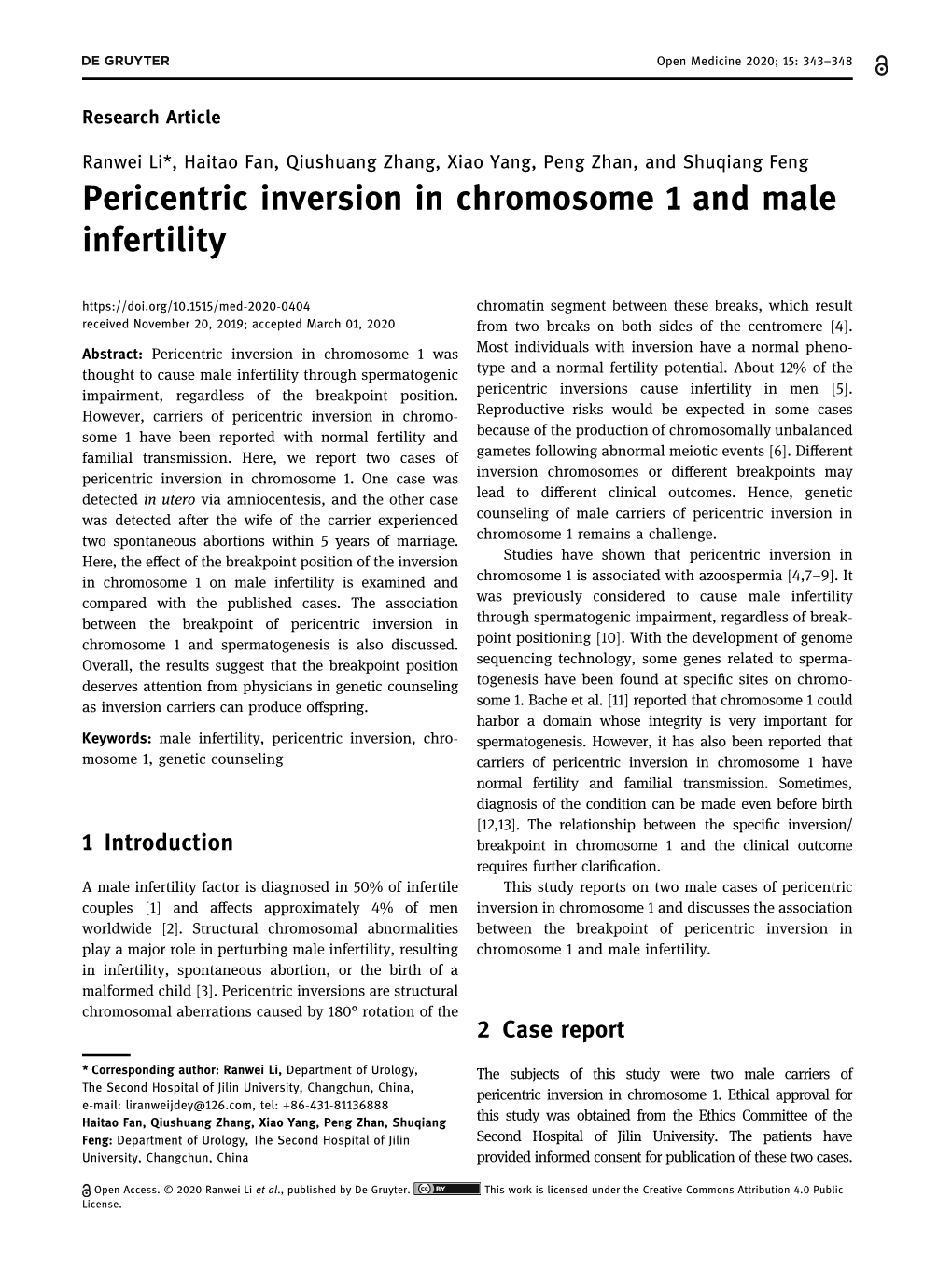 Pericentric Inversion in Chromosome 1 and Male Infertility