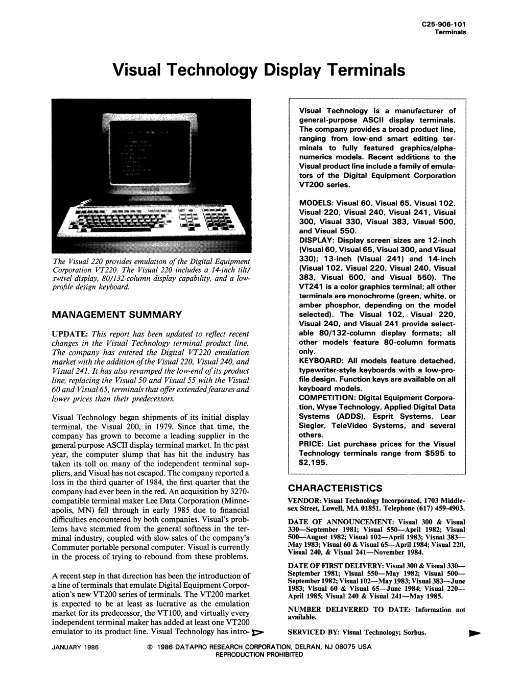 Visual Technology Display Terminals