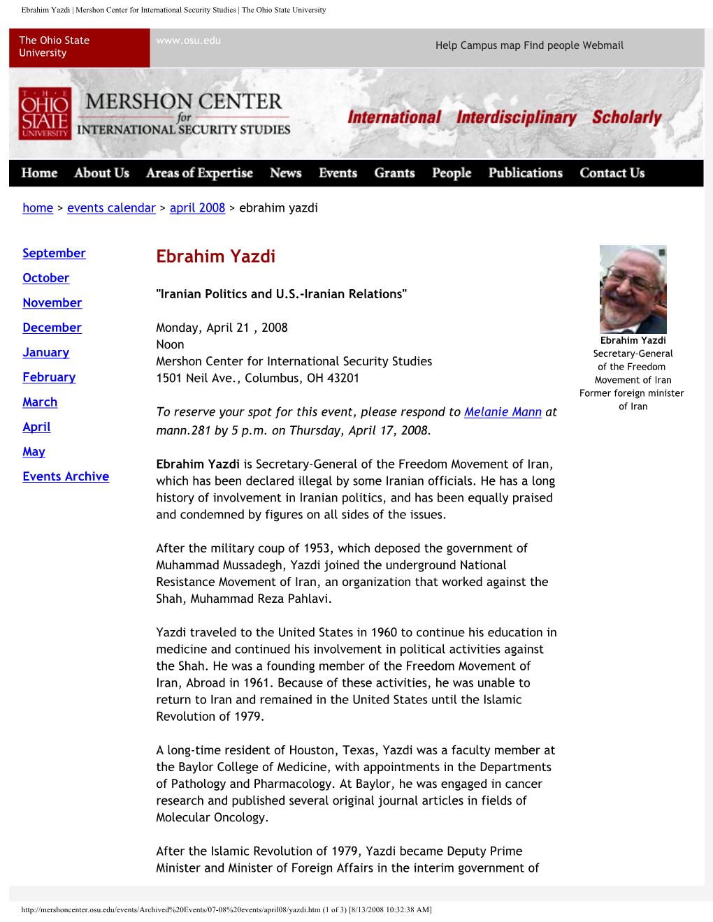 Ebrahim Yazdi | Mershon Center for International Security Studies | the Ohio State University