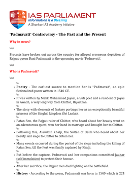 Padmavati' Controversy - the Past and the Present