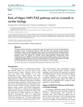 Role of Hippo-YAP1/TAZ Pathway and Its Crosstalk in Cardiac Biology Xiaoqing Chen1*, Wenchang Yuan2*, Yilang Li1, Jiandong Luo1, Ning Hou1