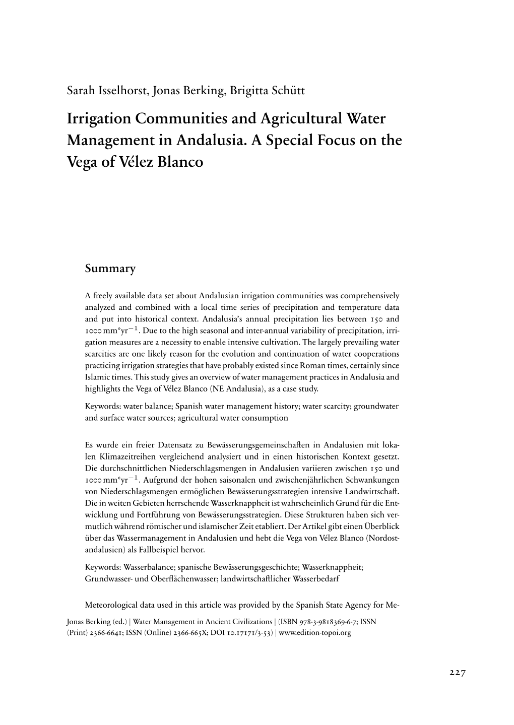 Irrigation Communities and Agricultural Water Management in Andalusia