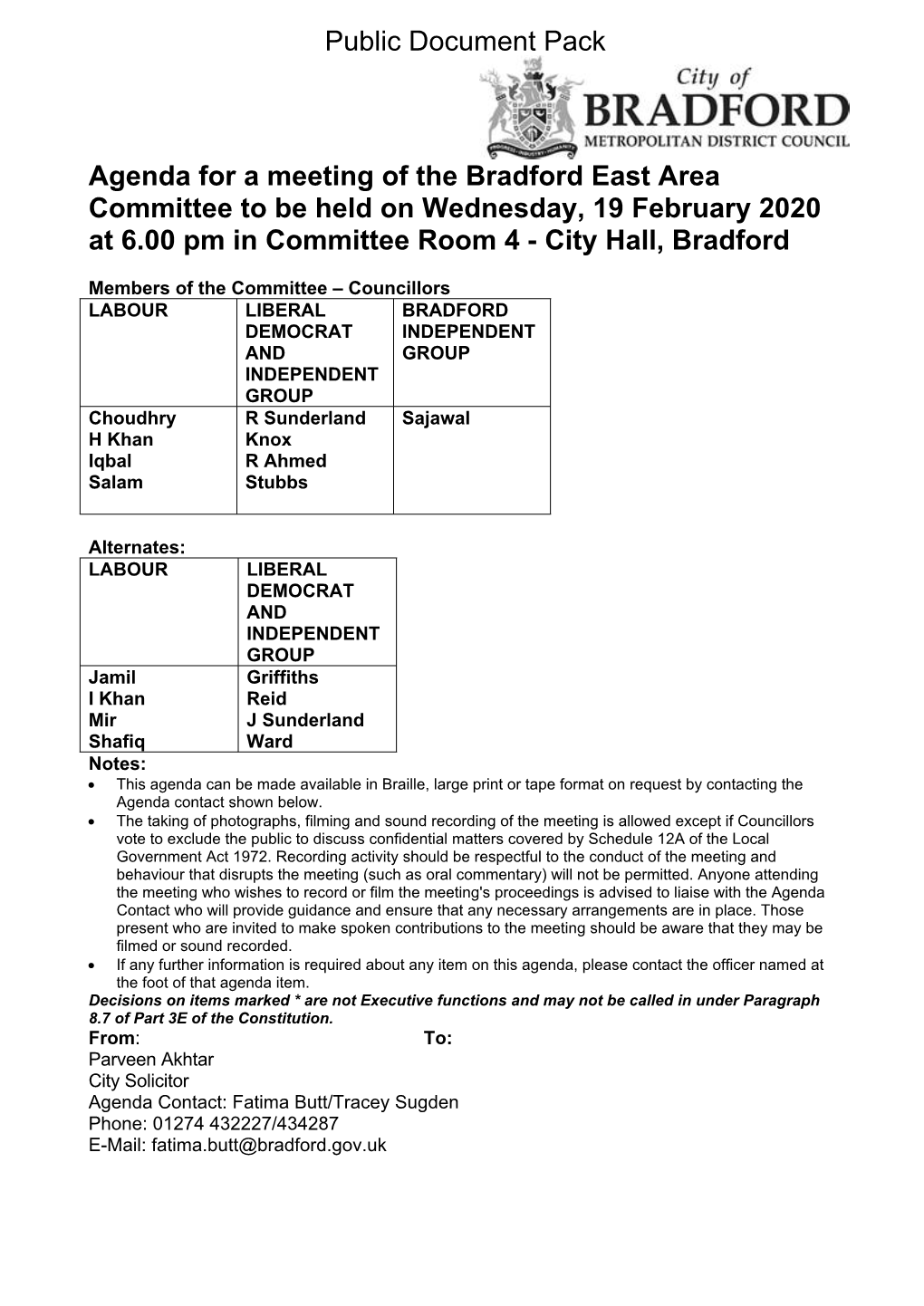 (Public Pack)Agenda Document for Bradford East Area Committee, 19