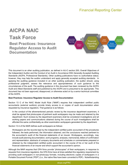 AICPA NAIC Task Force Best Practices