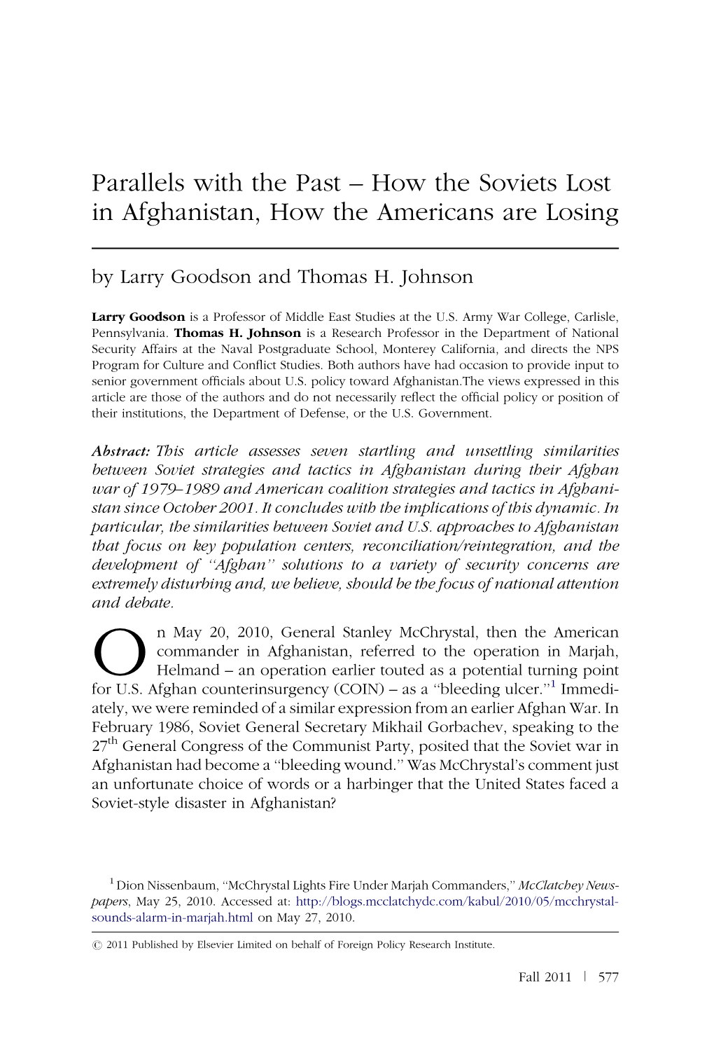 Parallels with the Past Â€“ How the Soviets Lost in Afghanistan, How