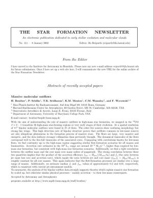 THE STAR FORMATION NEWSLETTER an Electronic Publication Dedicated to Early Stellar Evolution and Molecular Clouds