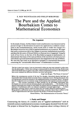 The Pure and the Applied: Bourbakism Comes to Mathematical Economics