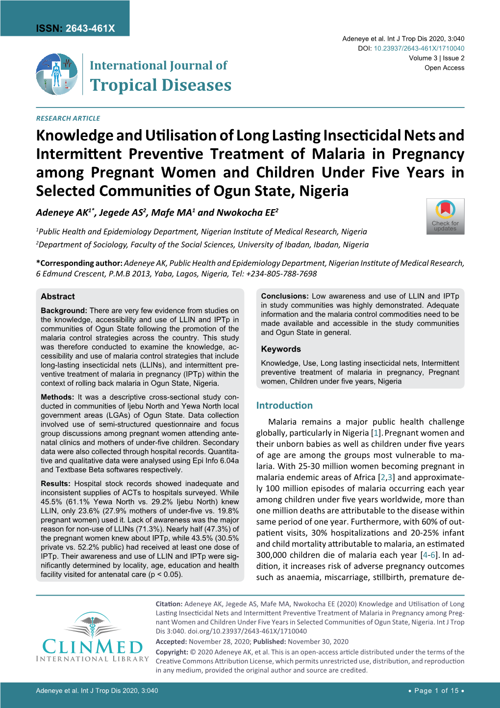 Knowledge and Utilisation of Long Lasting Insecticidal Nets And