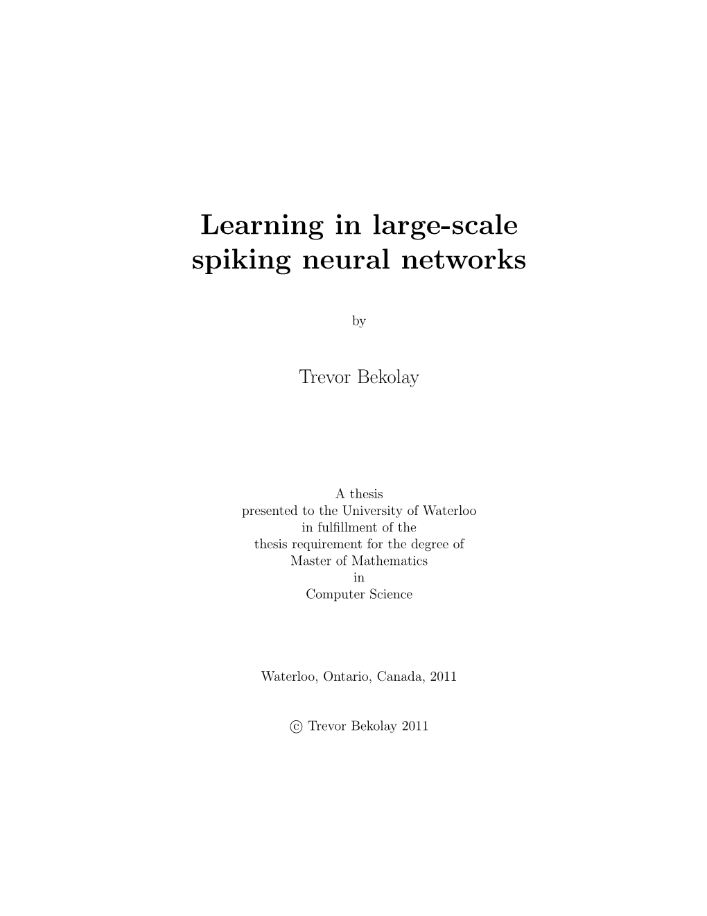 Learning in Large Scale Spiking Neural Networks