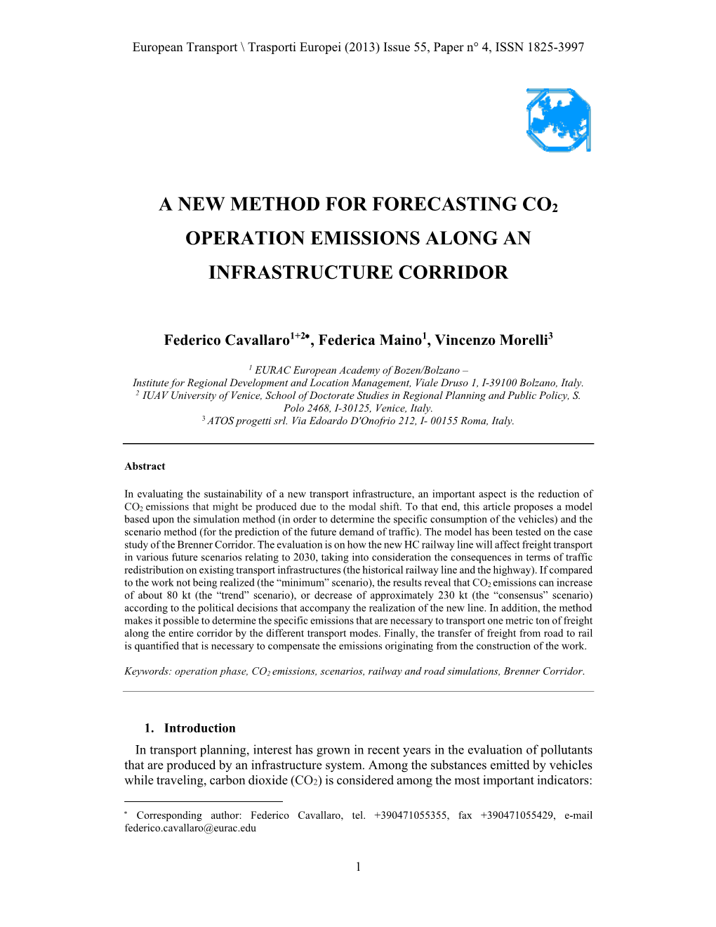 A New Method for Forecasting Co2 Operation Emissions Along an Infrastructure Corridor