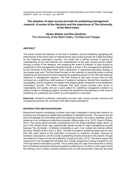 The Adoption of Open Access Journals for Publishing Management Research: a Review of the Literature and the Experience of the University of the West Indies