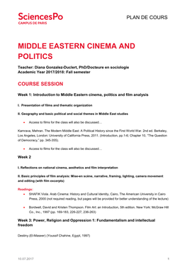 Middle Eastern Cinema and Politics