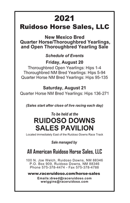 RUIDOSO DOWNS SALES PA VIL ION Lo Cated Im Me Diately East of the Ruidoso Downs Race Track