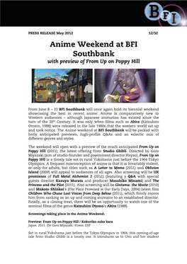 Anime Weekend at BFI Southbank with Preview of from up on Poppy Hill