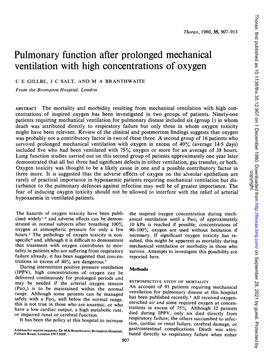 Pulmonary Function After Prolonged Mechanical Ventilation with High Concentrations of Oxygen