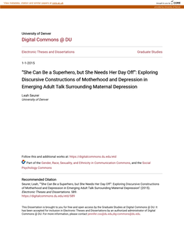 Exploring Discursive Constructions of Motherhood and Depression in Emerging Adult Talk Surrounding Maternal Depression