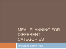 Meal Planning for Different Categories