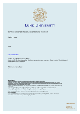 Cervical Cancer Studies on Prevention and Treatment Darlin, Lotten