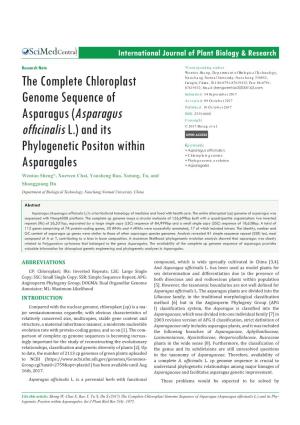The Complete Chloroplast Genome Sequence of Asparagus (Asparagus Officinalis L.) and Its Phy- Logenetic Positon Within Asparagales