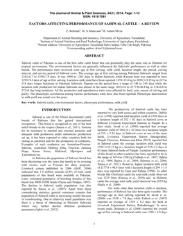 Factors Affecting Performance of Sahiwal Cattle – a Review