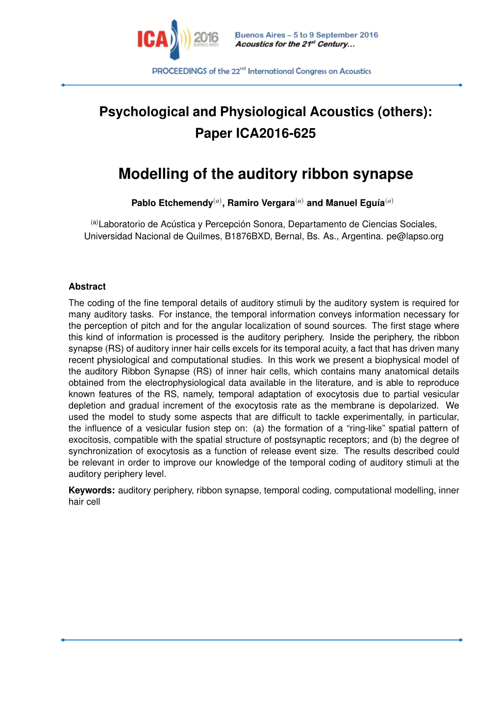 Modelling of the Auditory Ribbon Synapse