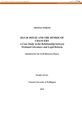 BLEAK HOUSE and the DEMISE of CHANCERY a Case Study in the Relationship Between Fictional Literature and Legal Reform