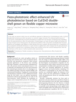 Piezo-Phototronic Effect Enhanced UV Photodetector Based on Cui/Zno