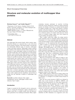 Structure and Molecular Evolution of Multicopper Blue Proteins