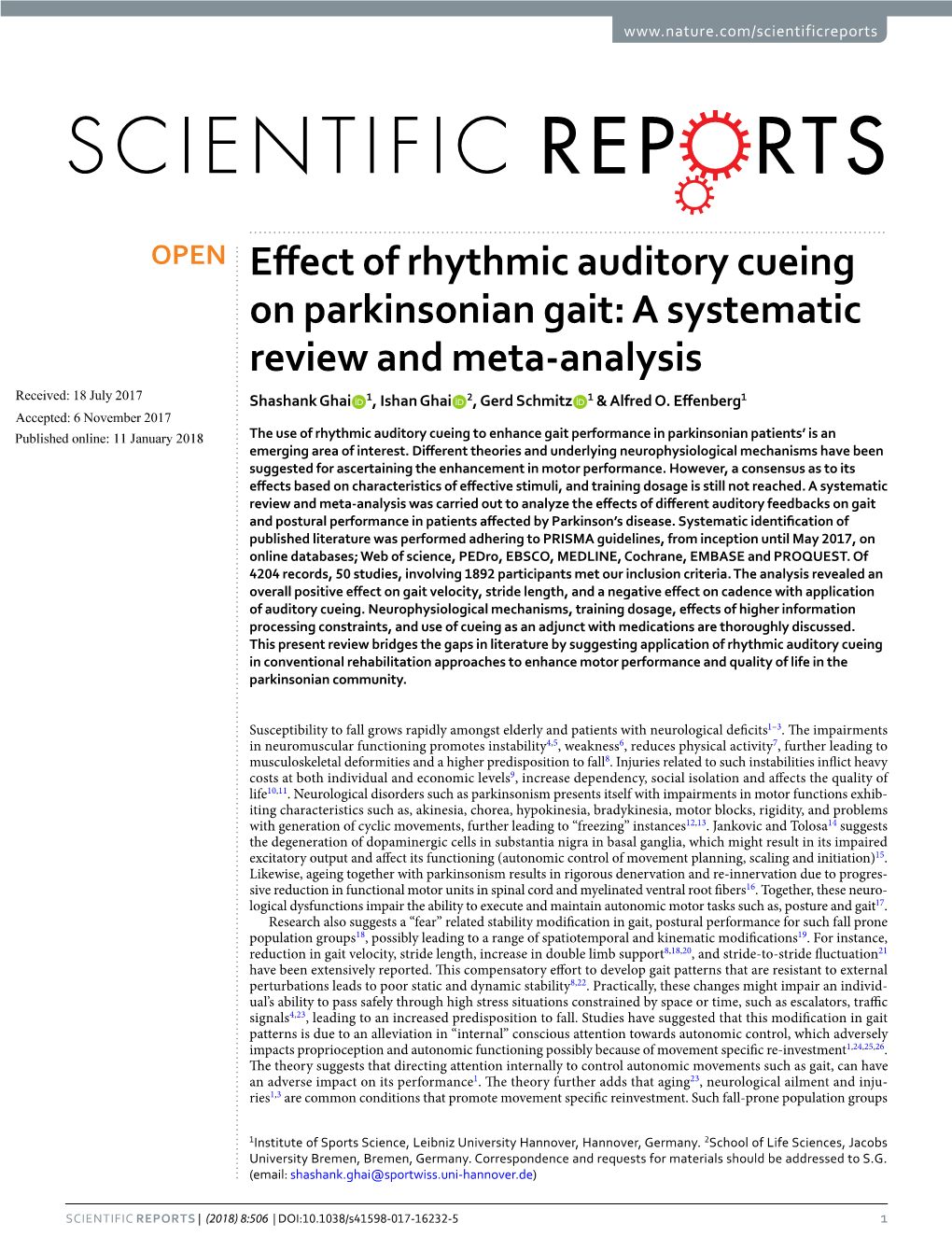 Effect of Rhythmic Auditory Cueing on Parkinsonian Gait