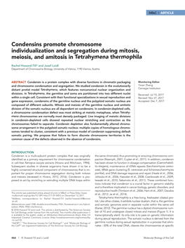 Condensins Promote Chromosome Individualization and Segregation During Mitosis, Meiosis, and Amitosis in Tetrahymena Thermophila