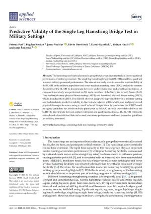 Predictive Validity of the Single Leg Hamstring Bridge Test in Military Settings