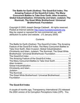 The Battle for Earth (Outline): the Good-Evil Index; the Amazing