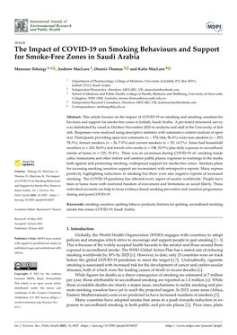 The Impact of COVID-19 on Smoking Behaviours and Support for Smoke-Free Zones in Saudi Arabia
