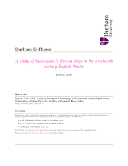 A Study of Shakespeare's Roman Plays in the Nineteenth Century English Theatre