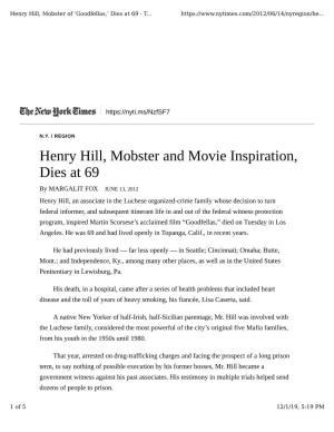 Henry Hill, Mobster and Movie Inspiration, Dies at 69