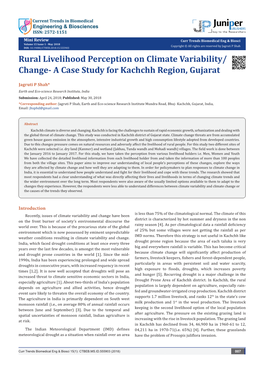 Rural Livelihood Perception on Climate Variability/Change- a Case Study for Kachchh Region, Gujarat