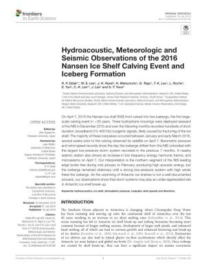 Hydroacoustic, Meteorologic and Seismic Observations of the 2016 Nansen Ice Shelf Calving Event and Iceberg Formation
