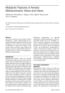 Metabolic Features of Aerobic Methanotrophs: News and Views Valentina N