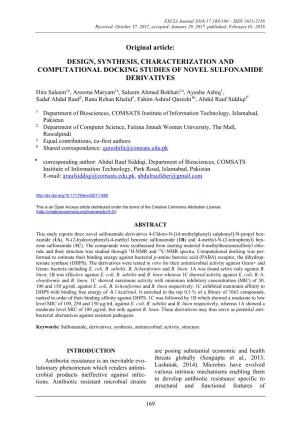Design, Synthesis, Characterization and Computational Docking Studies of Novel Sulfonamide Derivatives