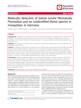 Molecular Detection of Setaria Tundra (Nematoda: Filarioidea) and an Unidentified Filarial Species in Mosquitoes in Germany