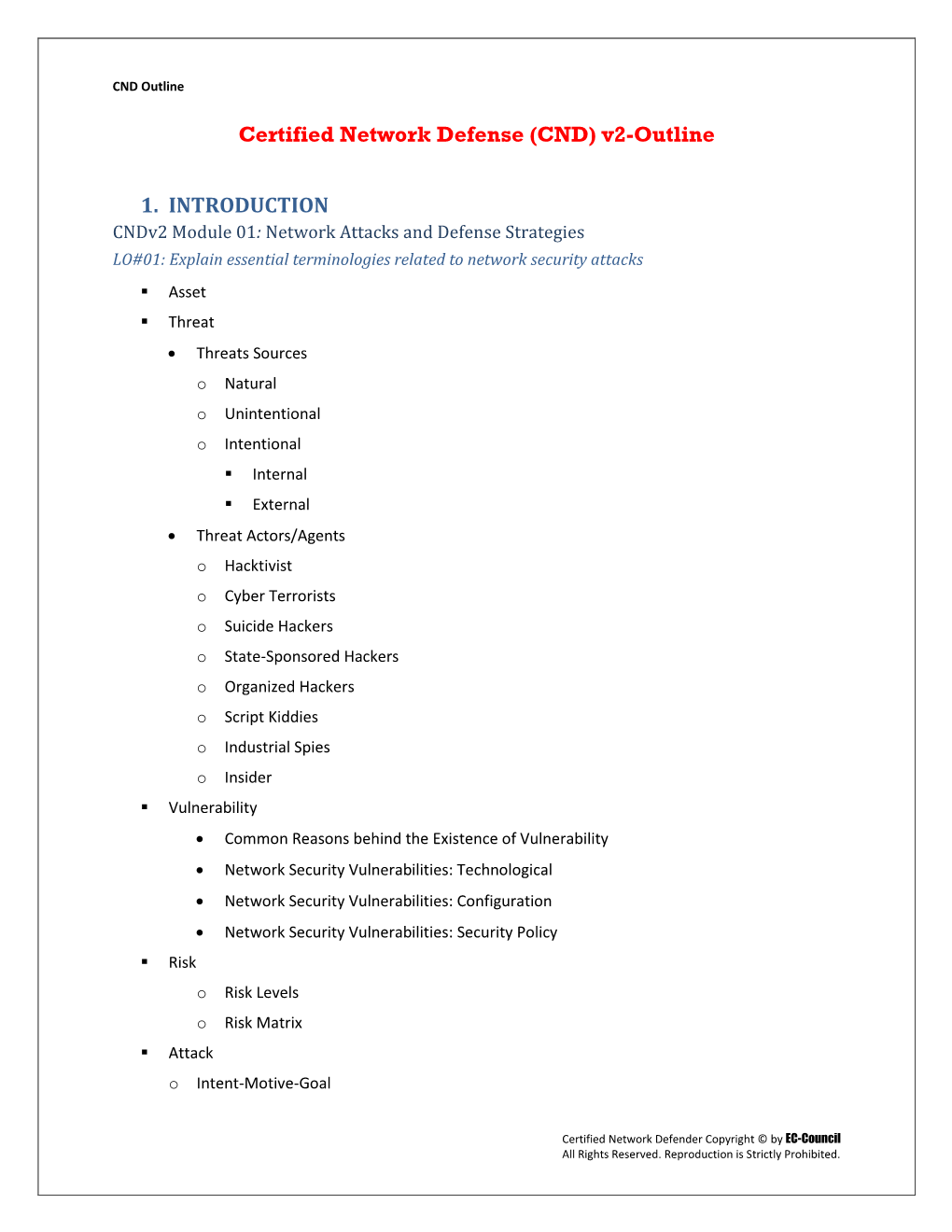 Certified Network Defense (CND) V2-Outline 1. INTRODUCTION