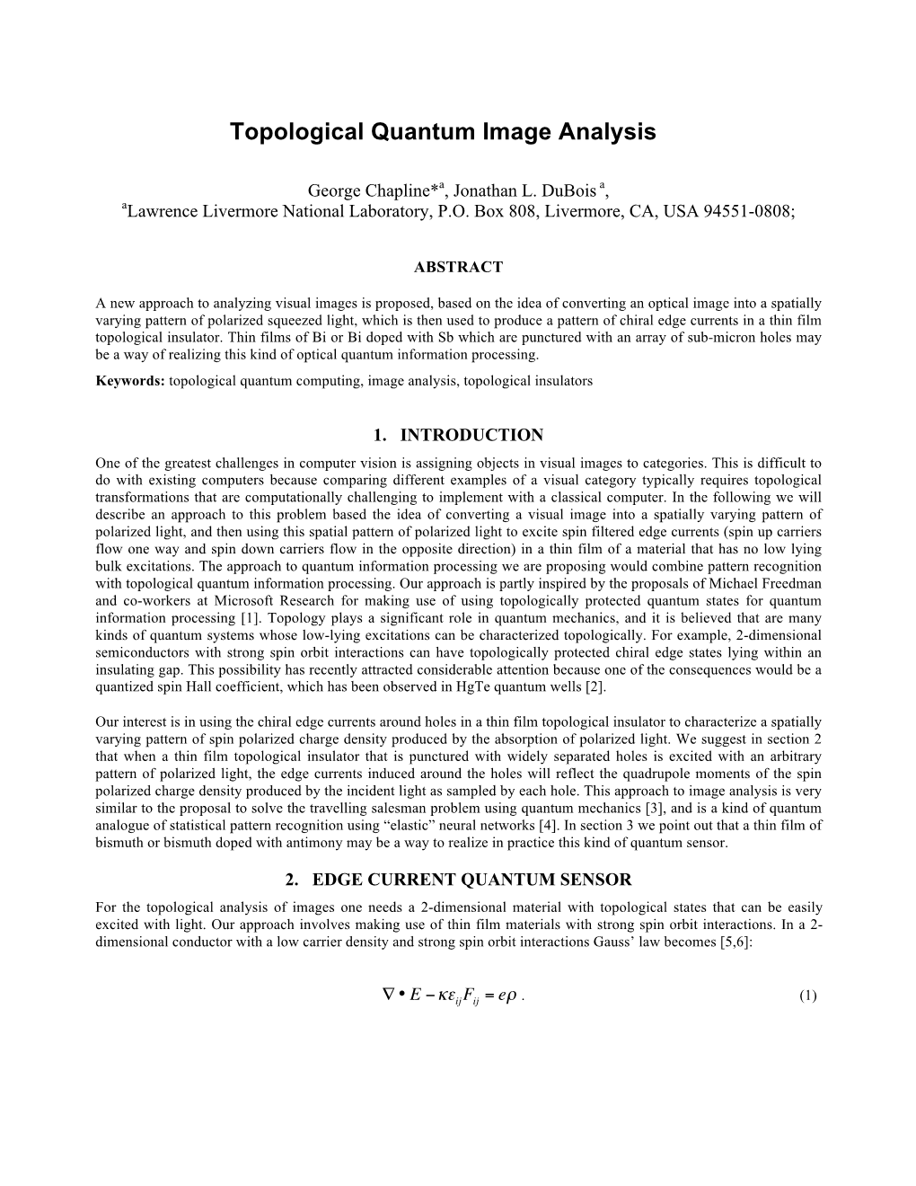 Topological Quantum Image Analysis