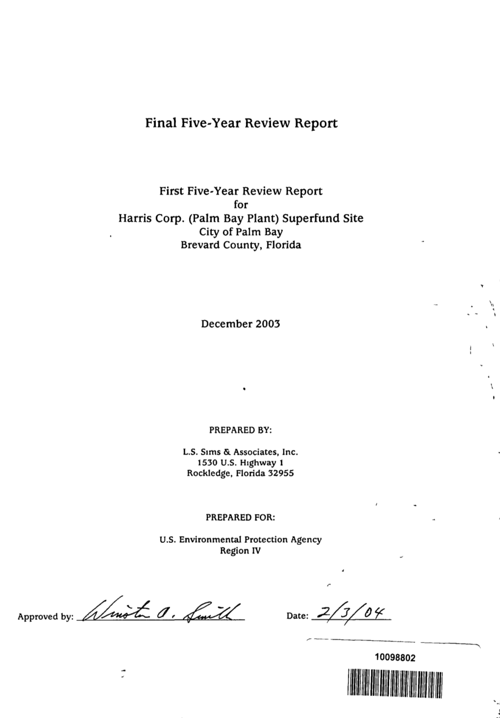 Five Year Review Report for Harris Corp