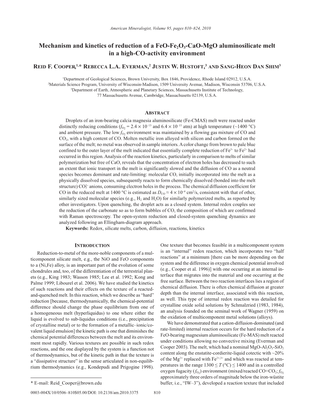 Mechanism and Kinetics of Reduction of a Feo-Fe2o3-Cao-Mgo Aluminosilicate Melt in a High-CO-Activity Environment