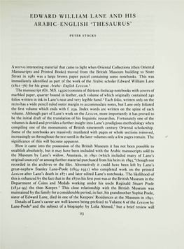 Edward William Lane and His Arabic English 'Thesaurus'
