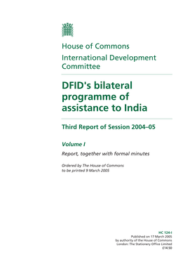 DFID's Bilateral Programme of Assistance to India